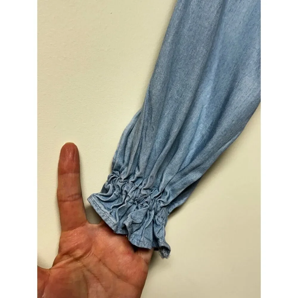 NWOT - Lauren Ralph Lauren Chambray Ruffle Keyhole Tie Front Midi Dress, Sz 2